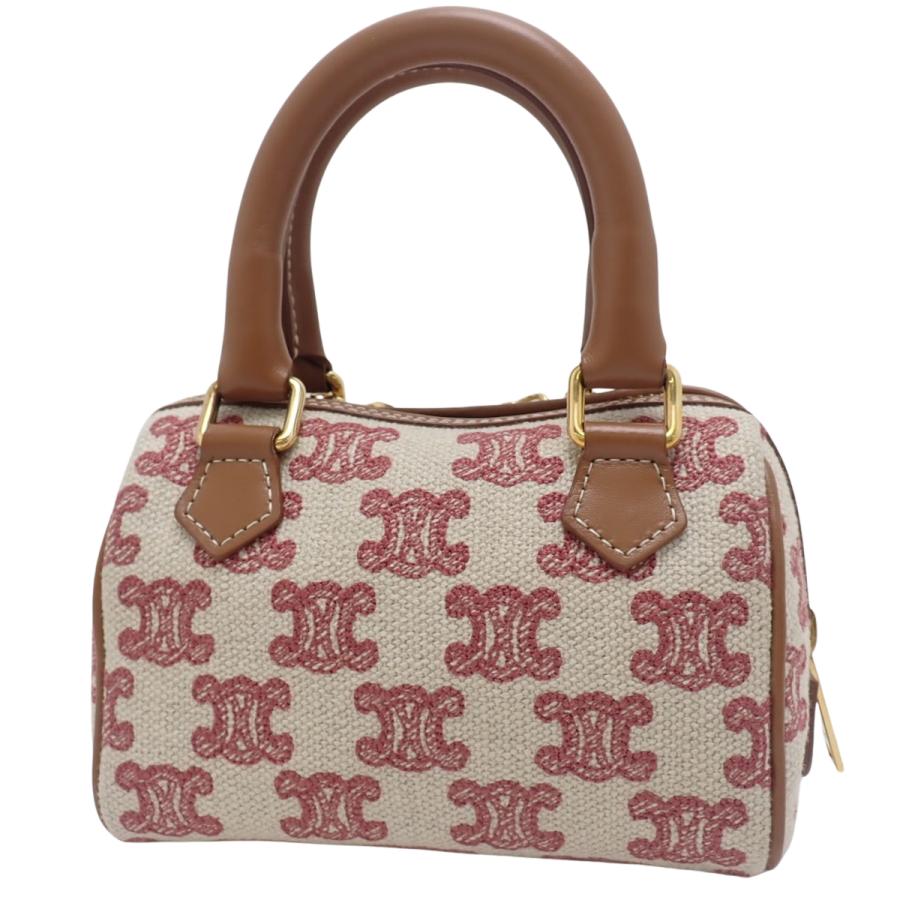 CELINE(セリーヌ) マカダム ミニボストンバッグ ショルダー キャンバス ベージュ ブラウン茶 レッド 赤 40802176136【アラモード】 | CELINE | 01