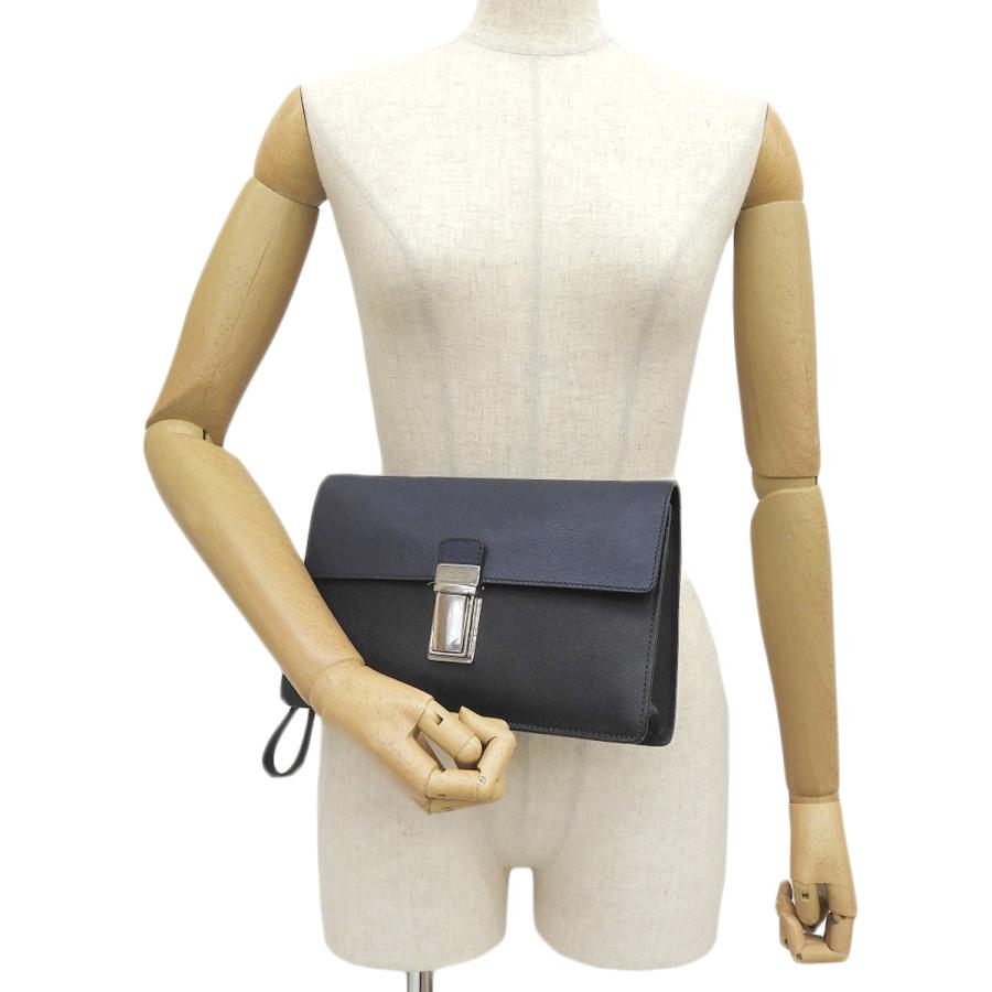 美品 プラダ PRADA サフィアーノ ロゴ クラッチバッグ セカンドバッグ PRADA（プラダ） 三角ロゴ クラッチバッグ セカンドバッグ バイカラー