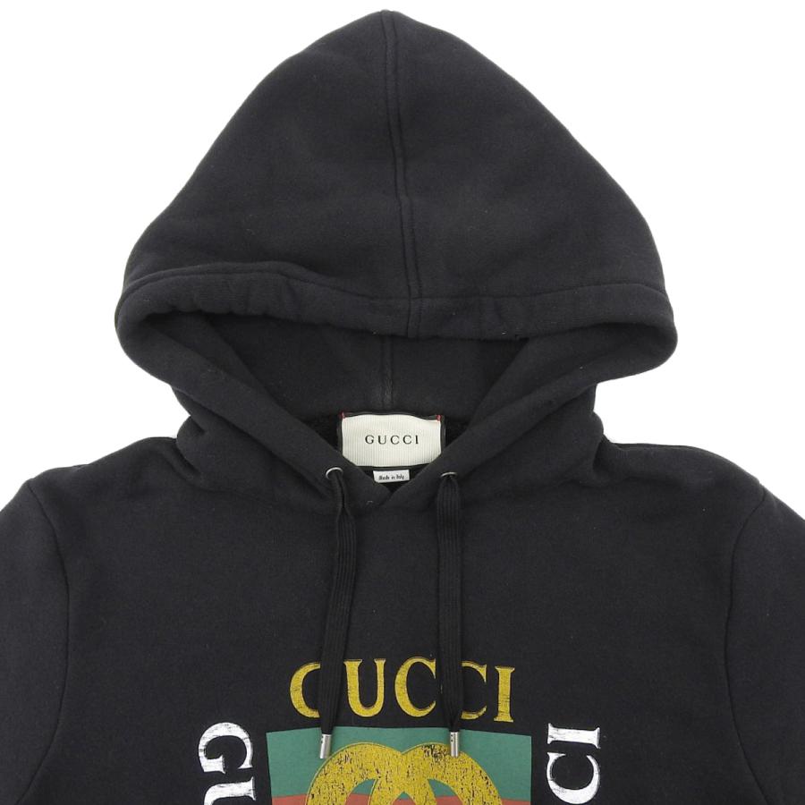 GUCCI(グッチ) オールドロゴ プルオーバー パーカー スウェット/パーカー アパレル ファッション 衣類 ヴィンテージ加工 XS コットン ブラック黒 454585 X5J57 メンズ 40802179128【中古】【アラモード】 GUCCI（グッチ） オールドロゴ プルオーバー パーカー スウェット