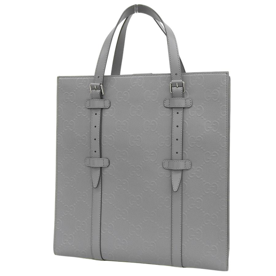 GUCCI（グッチ） GGエンボス トートバッグ 肩掛け 2WAY レザー グレー 