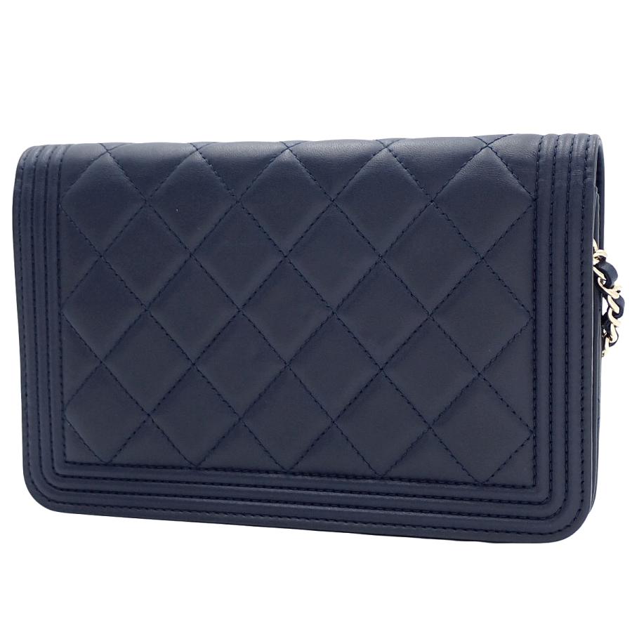 シャネル ボーイシャネル/マトラッセ チェーンウォレット ショルダーバッグ ラム ネイビー ゴールド金具 A80287 40802182507【アラモード】_1