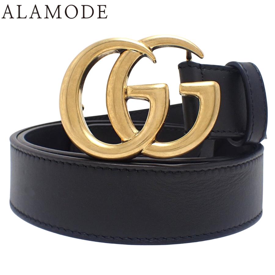 GUCCI(グッチ) ダブルG ベルト 75・30 レザー ブラック黒 ゴールド金具 414516 メンズ 40802182597【中古】【アラモード】 GUCCI（グッチ） ダブルG ベルト 75・30 レザー ブラック黒 ゴールド