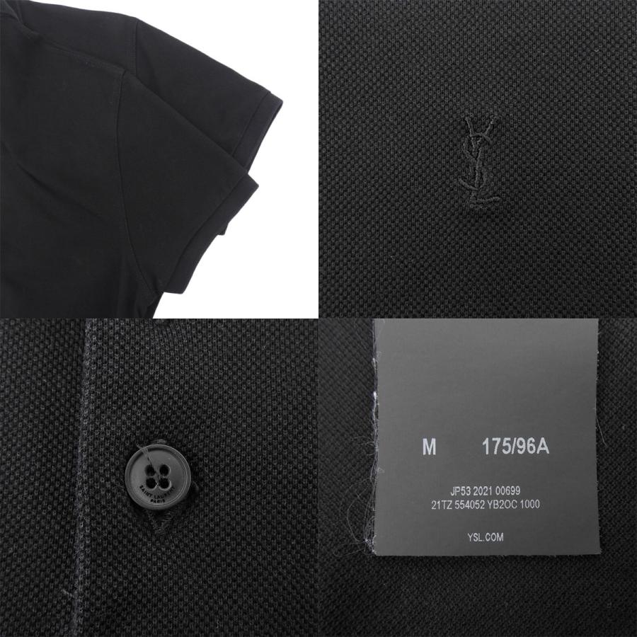 サンローランパリ ロゴ刺繍 ポロシャツ ポロシャツ 2021年 トップス 半袖 M コットン ブラック黒 554052 メンズ 40802185620【アラモード】_5