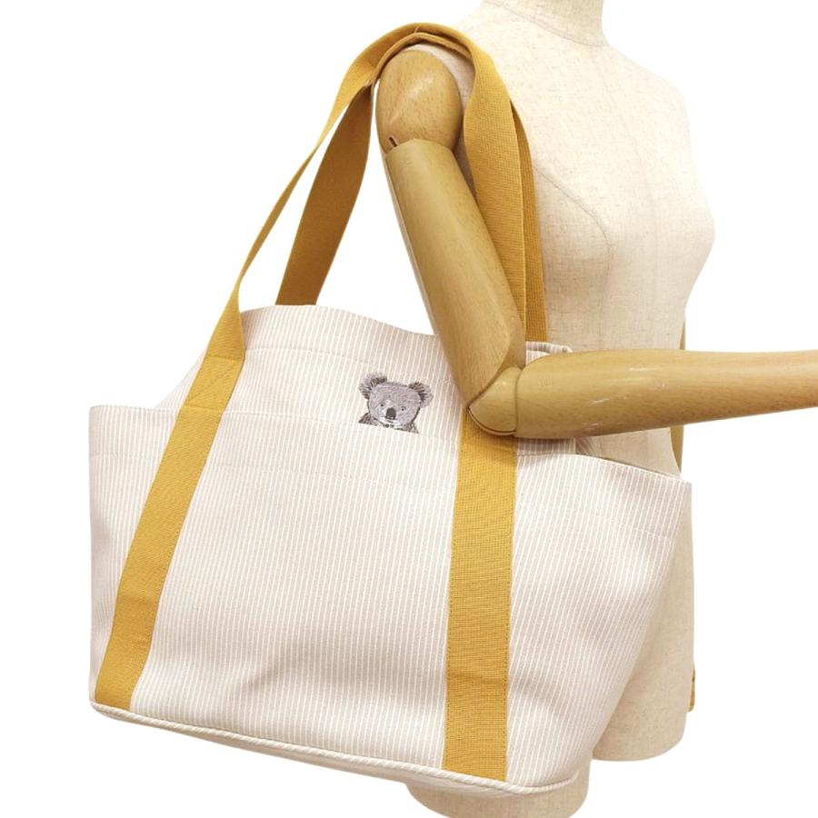 HERMES(エルメス) Passe-passe パスパス マザーズバッグ ベージュ イエロー黄 キャンバス パラジウム金具 シルバー金具 トートバッグ 肩掛け ストライプ 刺繍 コアラ レディース 40802185706【中古】【アラモード】 HERMES（エルメス） パスパス マザーズバッグ ベージュ イエロー