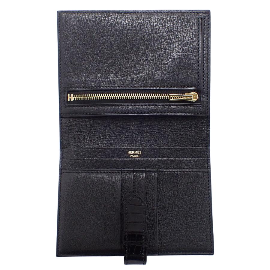 HERMES（エルメス） ベアンコンパクト ブラック黒 アリゲーター