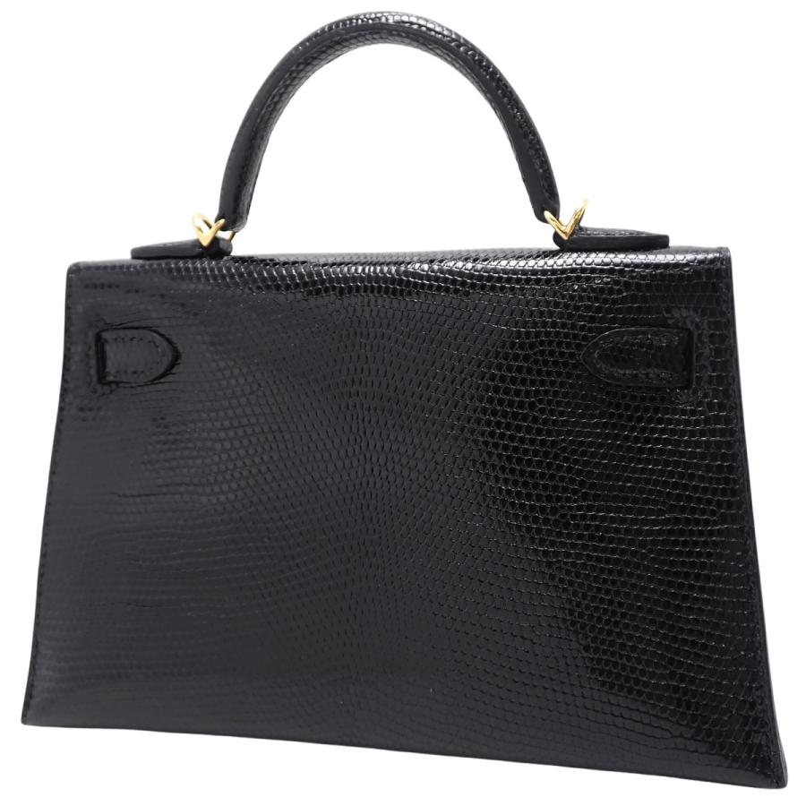 HERMES（エルメス） ミニケリー ブラック黒 リザード ゴールド金具 W