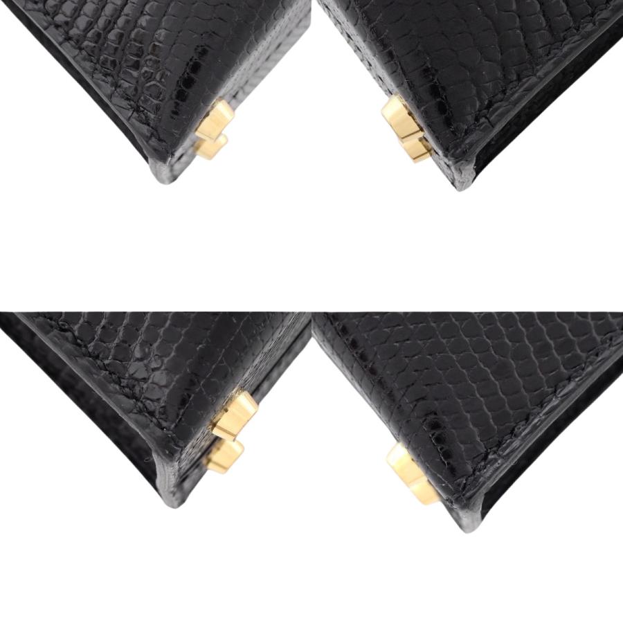 HERMES（エルメス） ミニケリー ブラック黒 リザード ゴールド金具 W