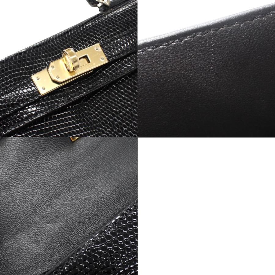 HERMES（エルメス） ミニケリー ブラック黒 リザード ゴールド金具 W