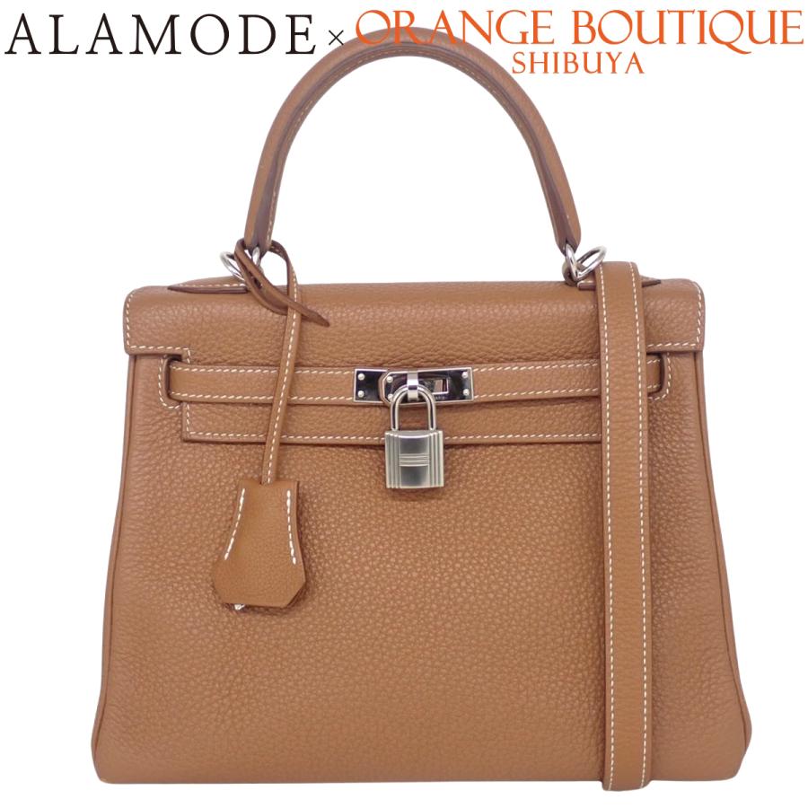 HERMES（エルメス） ケリー25 (内縫い) ゴールド ブラウン茶 トゴ