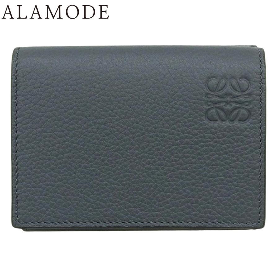 LOEWE(ロエベ) トライフォールド ウォレット コンパクトウォレット 3つ折り 三つ折り 財布 ミニウォレット アナグラム ソフトグレインカーフスキン ネイビー紺 シルバー金具 メンズ 40802202191【中古】【アラモード】 LOEWE（ロエベ） トライフォールド ウォレット コンパクトウォレット 3