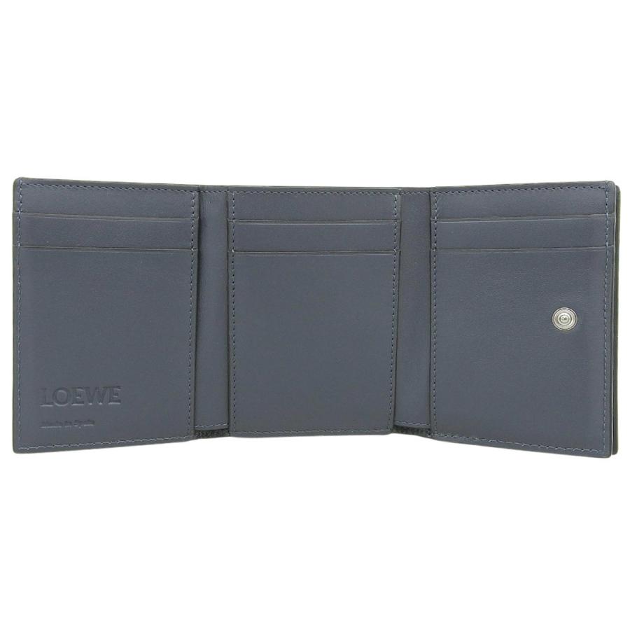LOEWE(ロエベ) トライフォールド ウォレット コンパクトウォレット 3つ折り 三つ折り 財布 ミニウォレット アナグラム ソフトグレインカーフスキン ネイビー紺 シルバー金具 メンズ 40802202191【中古】【アラモード】 LOEWE（ロエベ） トライフォールド ウォレット コンパクトウォレット 3