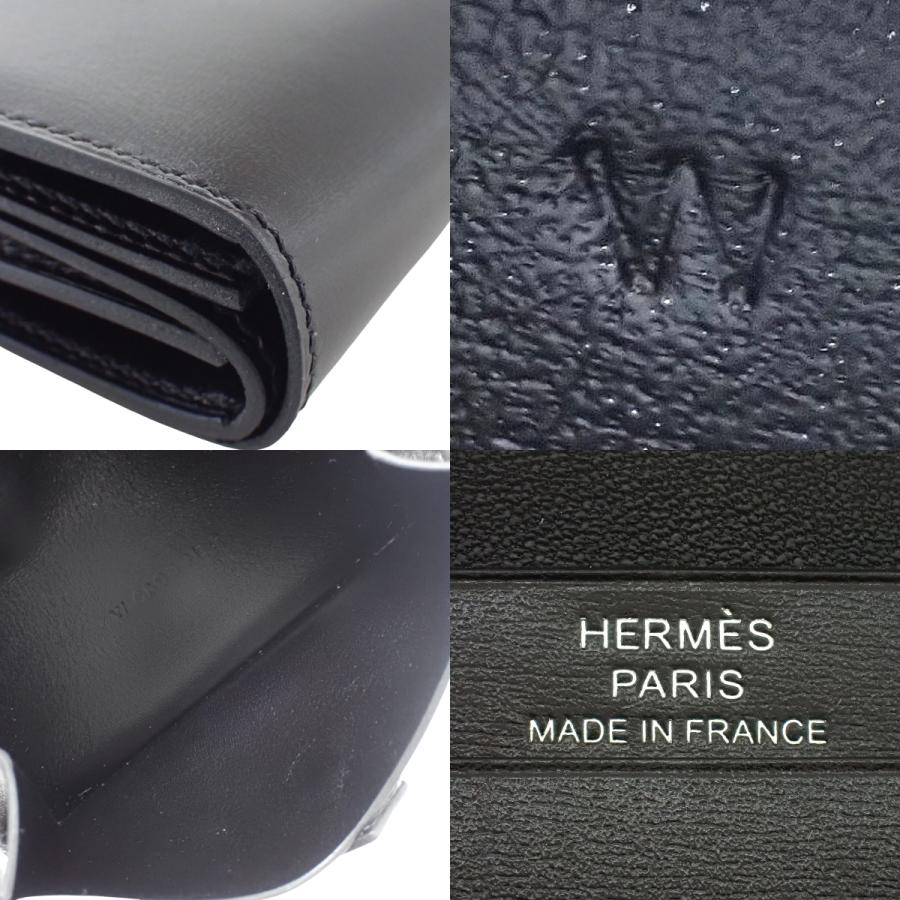 HERMES（エルメス） ベアン ミニ ブラック黒 ボックスカーフ シルバー