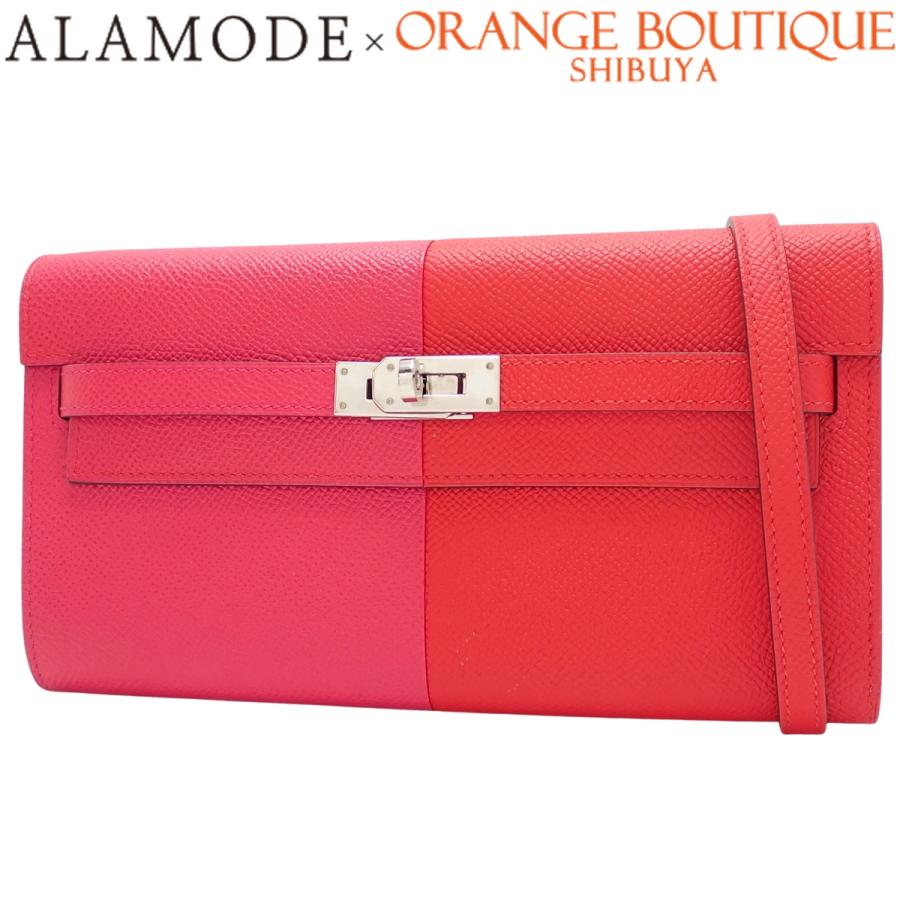 HERMES(エルメス) ケリーウォレット トゥーゴー カザック ルージュクー/ローズエクストリーム/ブルーザンジバル レッド赤 ピンク ブルー水色 ヴォーエプソン シルバー金具 Y刻印 ロングウォレット ショルダー 肩掛け レディース 40803002749【中古】【アラモード】 HERMES（エルメス） ケリーウォレット トゥーゴー ルージュクー/ローズ