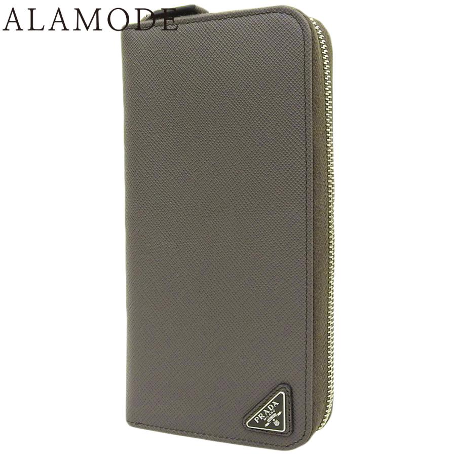 プラダ サフィアーノトライアングル ジップアラウンド財布 スモーキーグレー シルバー金具 2ML317_QHH_F0170 40803003152【アラモード】 | PRADA