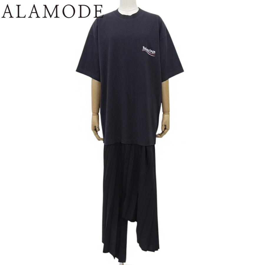 BALENCIAGA(バレンシアガ) Tシャツ プリーツ ワンピース ワンピース 2023年 ロゴ 半袖 オーバーサイズ アパレル 34 コットン ポリエステル ブラック黒 751334TGO141000 レディース 40806000064【中古】【アラモード】 BALENCIAGA（バレンシアガ） Tシャツ プリーツ ワンピース 2023年 ロゴ