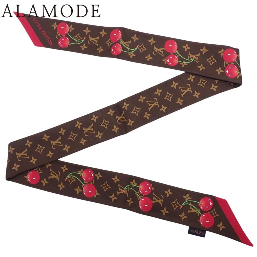 LOUIS VUITTON(ルイ・ヴィトン) モノグラム・チェリー LV × TMバンドーBB スカーフ バッグ小物 アパレル ファッション小物 村上隆 コラボ さくらんぼ シルク ブラウン茶 レッド赤 M96085 レディース 40806000165【中古】【アラモード】 LOUIS VUITTON（ルイ・ヴィトン） モノグラム・チェリー LV × TM