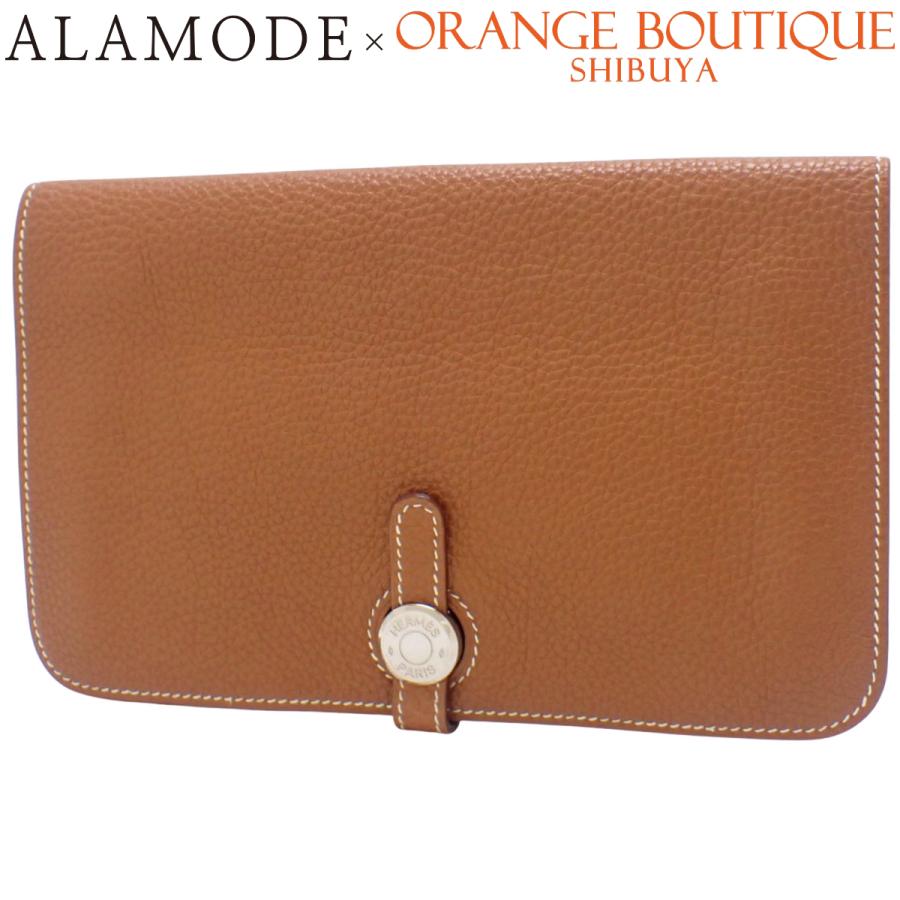 HERMES(エルメス) ドゴン デュオ ゴールド ブラウン茶 トゴ パラジウム金具 シルバー金具 □I刻印 ロングウォレット ドゴンGM 二つ折り 2つ折り 長財布 小物 レディース 40806000169【中古】【アラモード】 HERMES（エルメス） ドゴン デュオ ゴールド ブラウン茶 トゴ シルバー