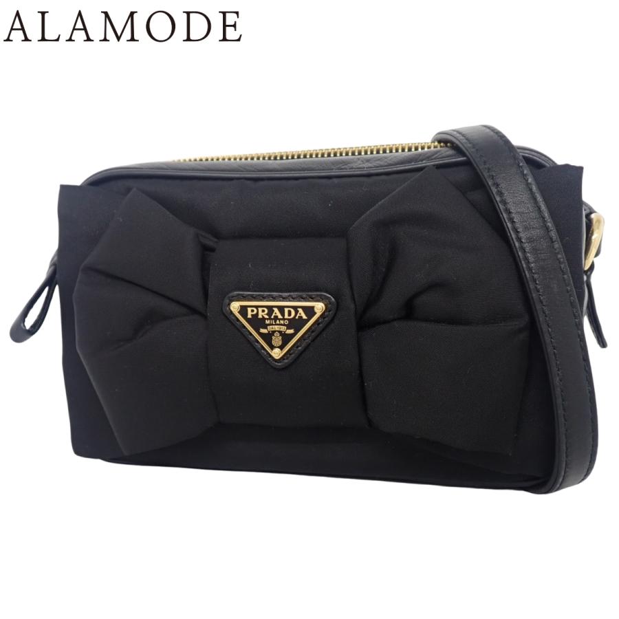 PRADA（プラダ） リボンショルダーバッグ ナイロン レザー ブラック黒