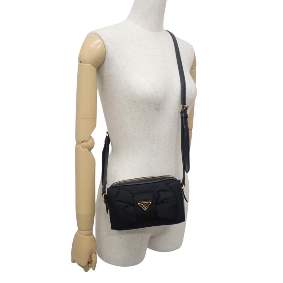 PRADA（プラダ） リボンショルダーバッグ ナイロン レザー ブラック黒