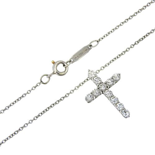 美品　ティファニー　ネックレス　クロス　ダイヤモンド　s スモール　プラチナ TIFFANY&Co. TIFFANY&Co.(ティファニー) スモールクロス ネックレス
