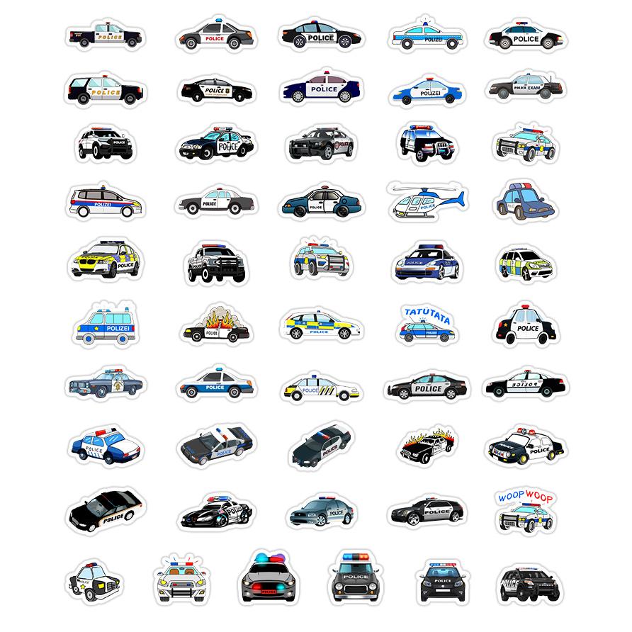 パトカー Police 警視庁 警察 シール トミカ風 乗り物 ステッカー50枚jq 教育 おもちゃ車 物知り 交通用具