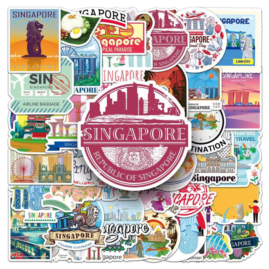 シンガポール　Singapore　マーライオン　東南アジア　海外旅行　外国　民族　文化　異国情緒　シール　ステッカー50枚YA | 