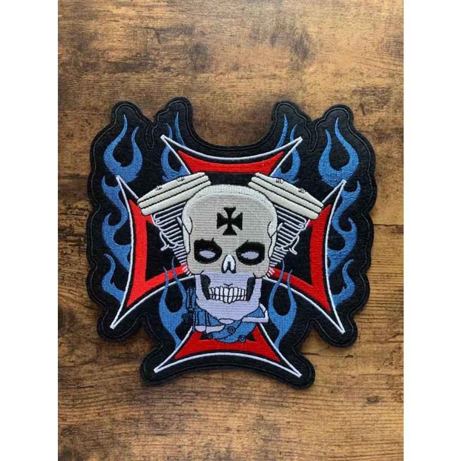 刺繍ワッペン アイロンワッペン バイク 髑髏 ドクロ オートバイ 