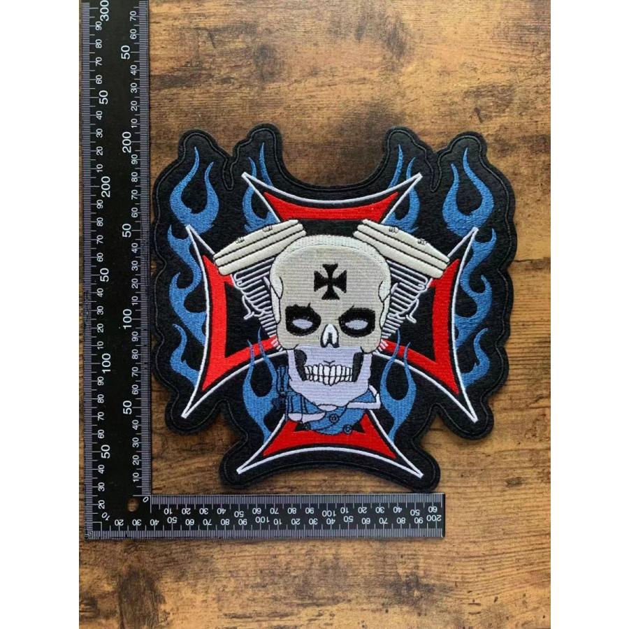 アイアンクロス ドクロ 刺繍ワッペン アイロンワッペン バイク