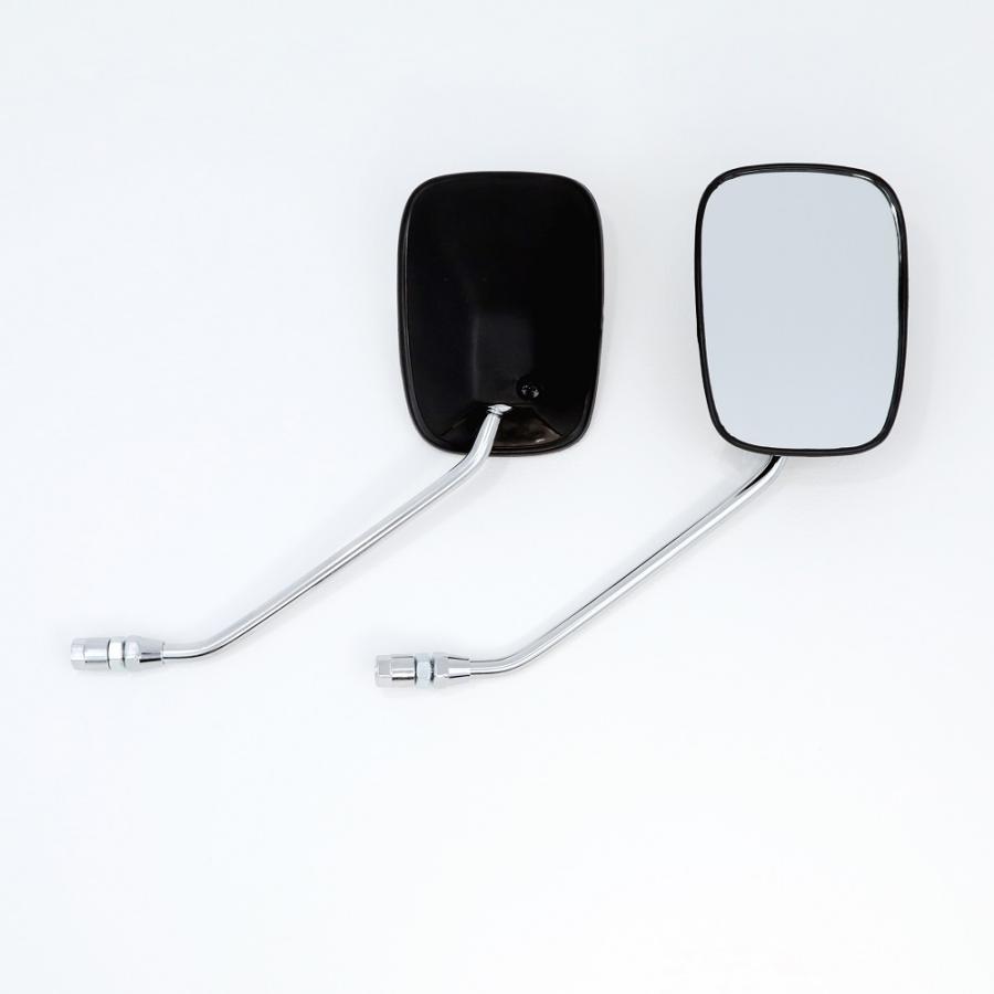 バックミラー/角型ブラック(メッキステー) 8mm 正ネジ /左右セット