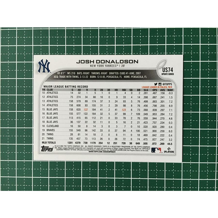 ★TOPPS MLB 2022 UPDATE #US74 JOSH DONALDSON[NEW YORK YANKEES]ベースカード ...
