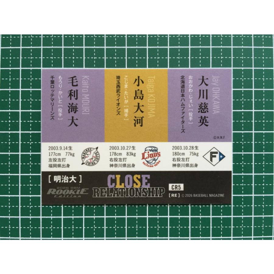☆BBM 2026 ルーキーエディション #CR5 毛利海大／小島大河／大川慈英