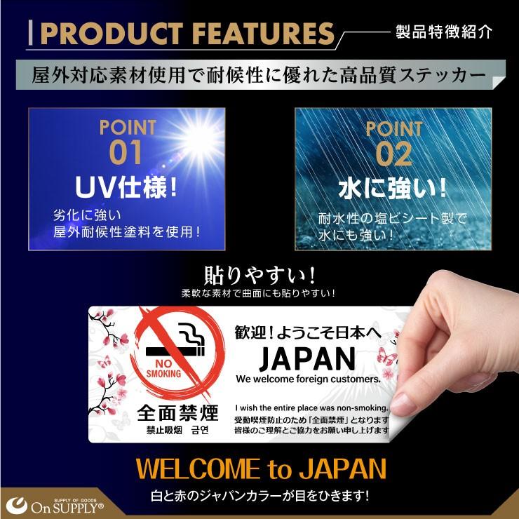 禁煙 受動喫煙防止対策 ステッカー 多言語 外国人対応 JAPAN 横型 OS-460 2枚組セット オンサプライ(On SUPPLY) (ゆうパケット対応)｜alba｜05
