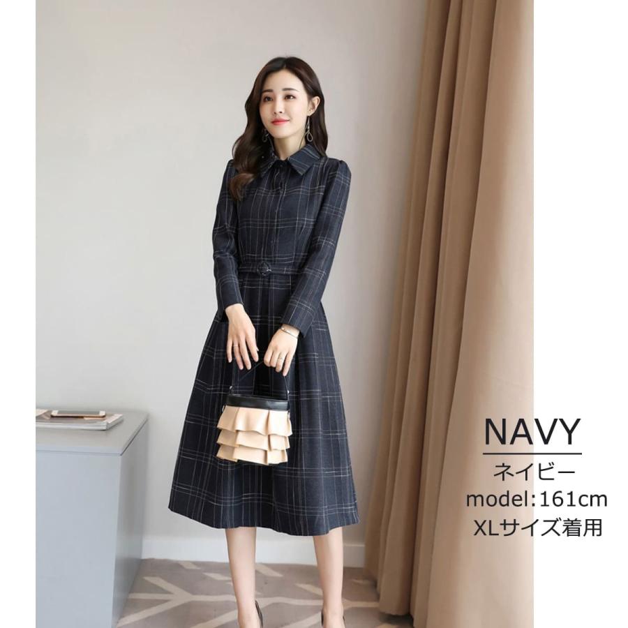 ワンピース 長袖 フォーマル 襟付き 40代 カジュアル 七五三 母親 オケージョン きれいめ スカート ミモレ丈 綿 セクシー ぴったり 上品 清楚 チェック Check Onepiece ワールドカントリー 通販 Yahoo ショッピング