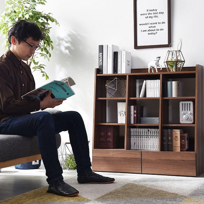 洒落た本棚、3ドア ワイエムワールド オープンラック 幅90 3列3段 本棚 引き出し