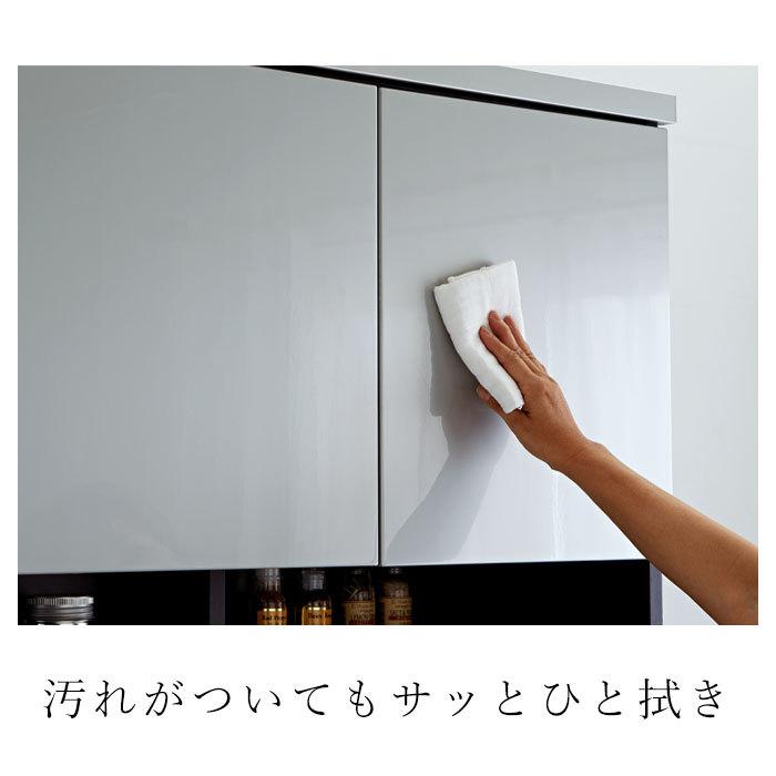 日本製 食器棚 レンジ台 キッチンボード 幅85 85 完成品 おしゃれ 大型レンジ対応 収納 スライド棚 国産 組み立て不要 鏡面 大容量 コンセント付 キッチン収納_5