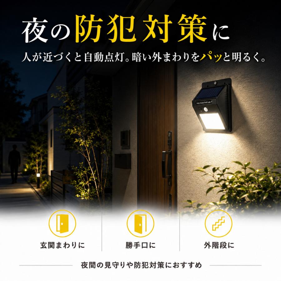 ソーラーライト 屋外 センサー LED 人感 玄関 ガーデンライト 電池不要 明るい 防犯 駐車場 太陽光 自動点灯 防水 屋外照明 カーポート 太陽 ポイント消化 |  | 05