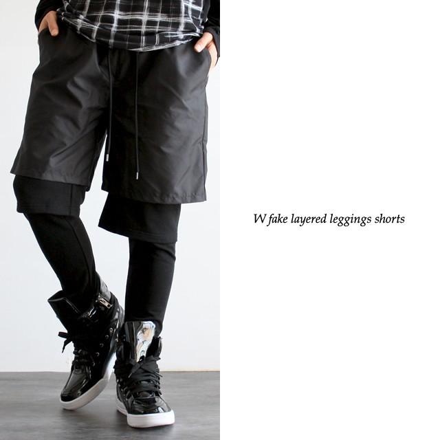 ショートパンツ レギンス メンズ フェイクレイヤード モード系 原宿 黒 ブラック 日本製 国産 個性的 オリジナル ブランド ユニセックス レディース 中性的 101 Albino 通販 Yahoo ショッピング