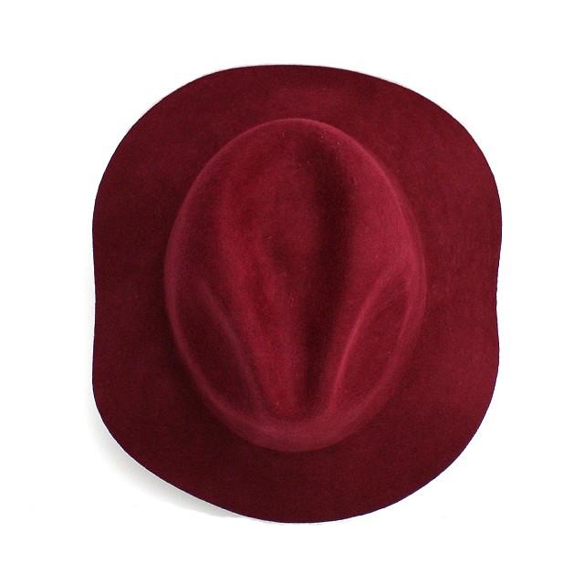 ハット メンズ つば広 中折れ ウール モード系 赤 ワインレッド 個性的