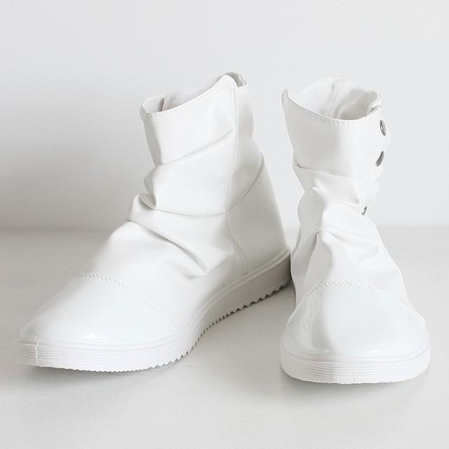 ブーツ メンズ 白 ホワイト モード系 PUレザー エナメル 個性的 キレイ目 靴 シューズ ブーティ ショートブーツ 中性的 ユニセックス