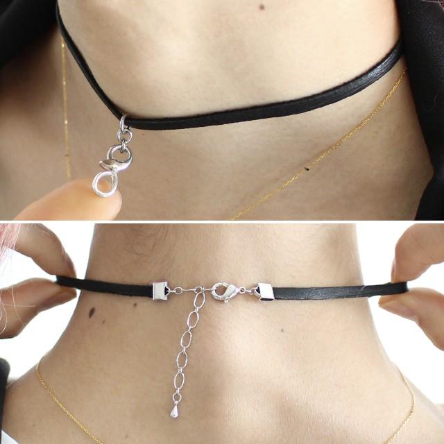 チョーカー メンズ レディース ネックレス シルバー 本革 鹿革 黒