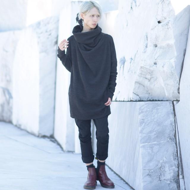 オフタートル ニット メンズ ハイネック ボリュームネック モード系 黒 ブラック 日本製 国産 オリジナル ブランド 個性的 中性的 ユニセックス レディース Albino 通販 Yahoo ショッピング