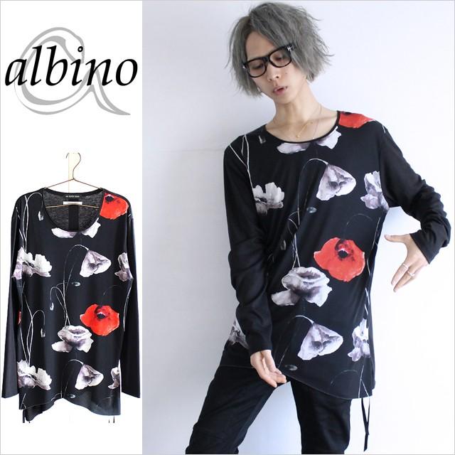カットソー メンズ 長袖 モード系 日本製 国産 ロング丈 フラワー 赤 アート 花柄 ブラック 黒 Tシャツ 個性的 トップス 中性的 ユニセックス レディース Albino 通販 Yahoo ショッピング