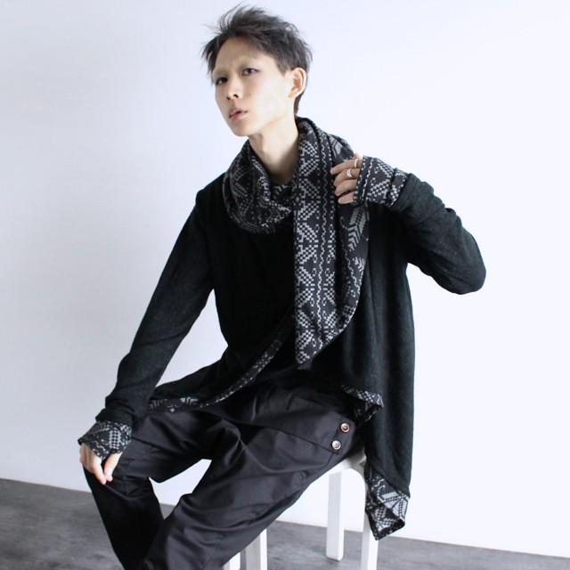 【スカンクとアルマジロ】長袖ロングシャツカーディガン 羽織り くるみボタン 麻 ロングカーディガン メンズ アフガンネック マント 北欧 ノルディック