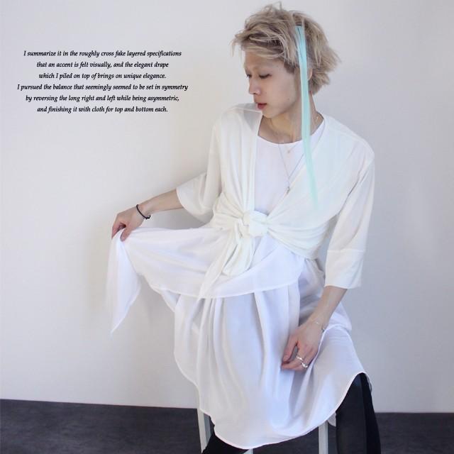 ワンピース カットソー メンズ チュニック ロング丈 ノースリーブ 重ね