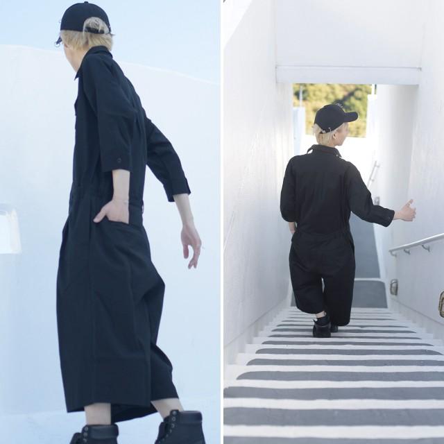 オールインワン ワンピース メンズ サロペット ロング丈 長袖 モード系 ブラック 黒 個性的 日本製 国産 オリジナル マキシ丈 中性的 ユニセックス レディース Albino 通販 Yahoo ショッピング