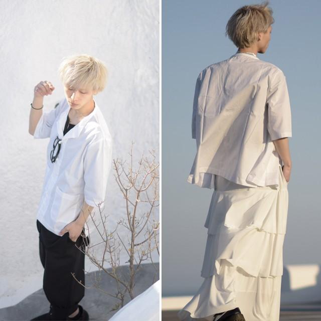 enofベロアチャイナカカラーシャツ シルクレーヨン スフレ&アローヘッドpt ラングルカラー開襟シャツ