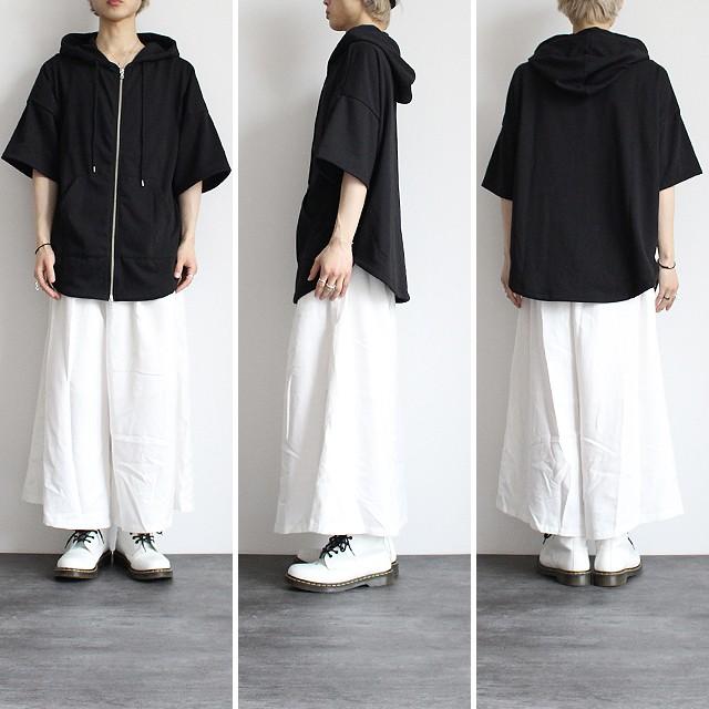 パーカー メンズ ボリュームネック ダブルジップ 半袖 ZIP ビッグ