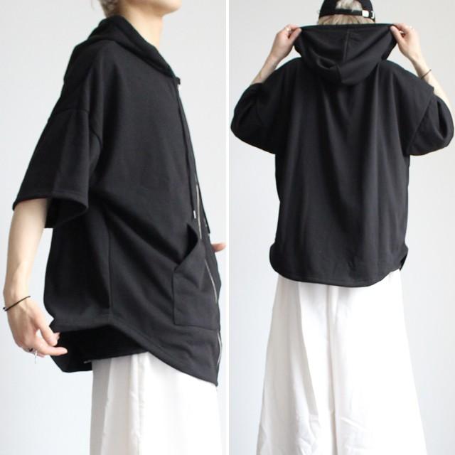 パーカー メンズ ボリュームネック ダブルジップ 半袖 ZIP ビッグ