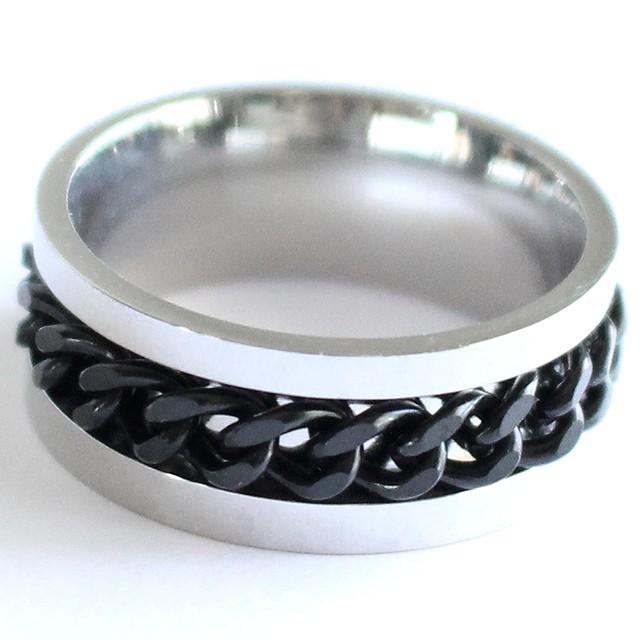 シルバー ブラック コンビネーションリング リング メンズ 銀 シルバー 黒 ブラック メタル チェーン バイカラー