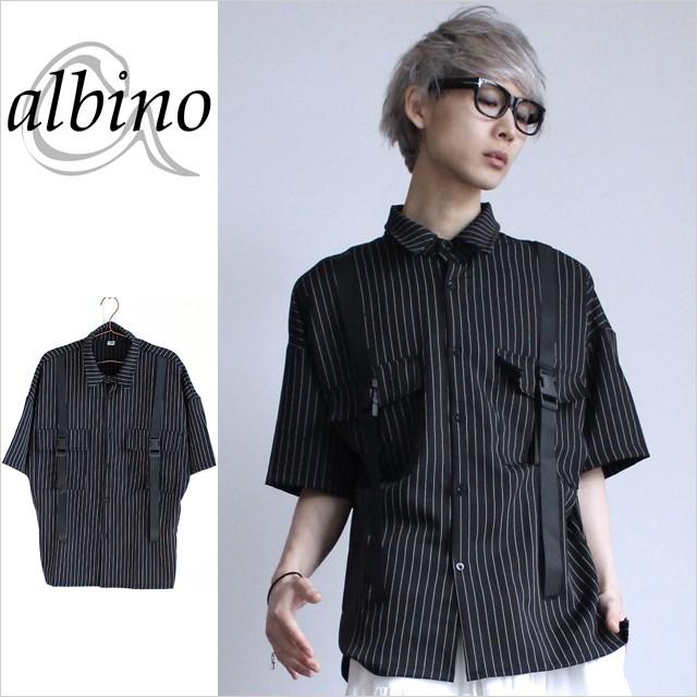 ワークシャツ メンズ ストライプ モード ビッグシャツ 7分袖 半袖 ピンストライプ柄 モード系 黒 ブラック サロン系 個性的 中性的 ユニセックス レディース Albino 通販 Yahoo ショッピング